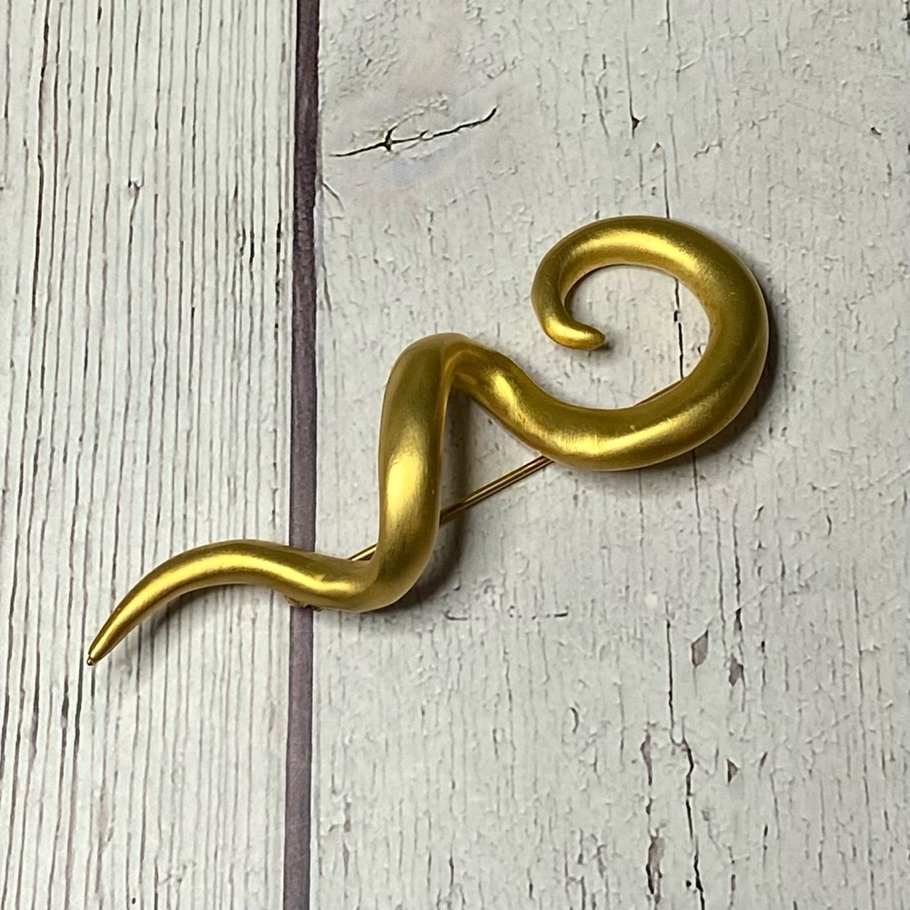 Vintage GoldTone Abstract Swirl Brooch – Satin Finish – 3.25”